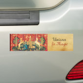 LADY AND UNICORN Lion, Fantasy Flowers, Animals Bumpersticker (Op auto)