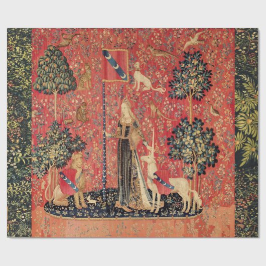 LADY AND UNICORN Lion, Fantasy Flowers, Animals Cadeaupapier (Vlak)