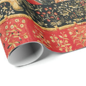 LADY AND UNICORN Lion, Fantasy Flowers, Animals Cadeaupapier (Rol Hoek)