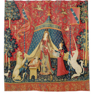 LADY AND UNICORN Lion, Fantasy Flowers, Animals Douchegordijn