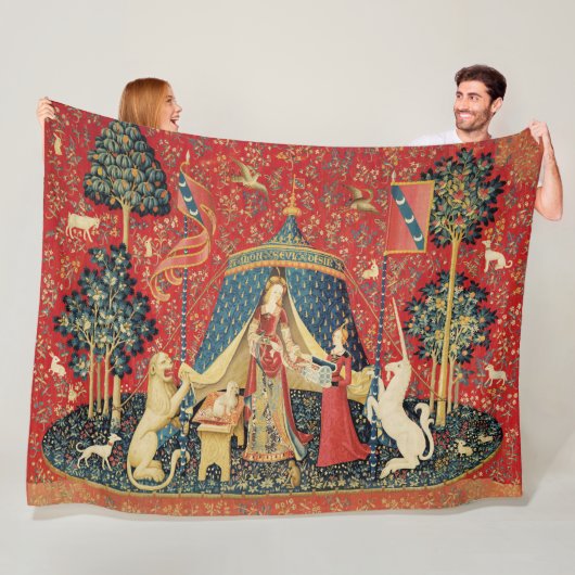 LADY AND UNICORN Lion, Fantasy Flowers, Animals Fleece Deken (In situ)