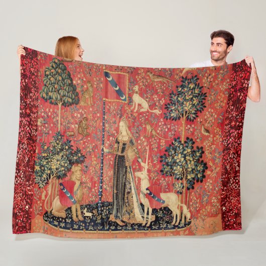 LADY AND UNICORN Lion, Fantasy Flowers, Animals Fleece Deken (In situ)