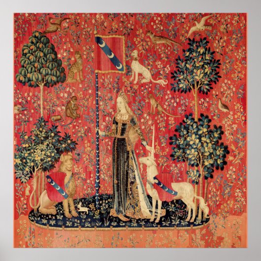 LADY AND UNICORN Lion, Fantasy Flowers, Animals Poster (Voorkant)