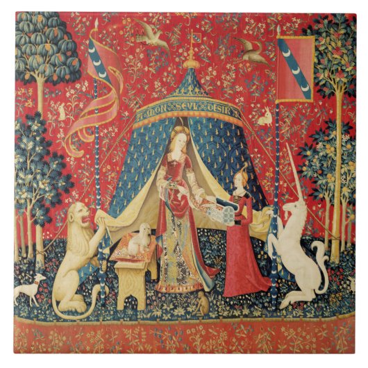 LADY AND UNICORN Lion, Fantasy Flowers, Animals Tegeltje (Voorkant)