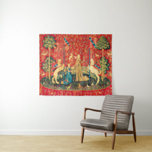 LADY AND UNICORN Lion, Fantasy Flowers, Animals Wandkleed