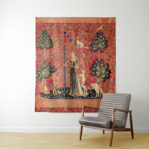 LADY AND UNICORN Lion, Fantasy Flowers, Animals Wandkleed