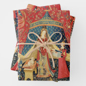 LADY AND UNICORN Lion, Fantasy Flowers, Animals Wr Inpakpapier Vel (In situ)