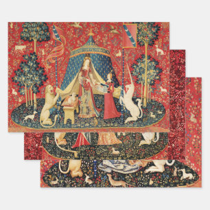 LADY AND UNICORN Lion, Fantasy Flowers, Animals Wr Inpakpapier Vel