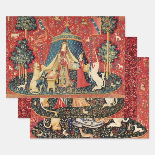 LADY AND UNICORN Lion, Fantasy Flowers, Animals Wr Inpakpapier Vel (Set)