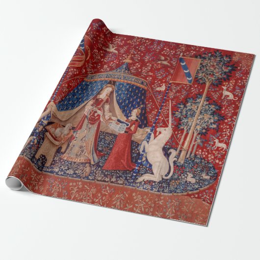 Lady and Unicorn Medieval Tapestry Desire Cadeaupapier (Uitgerold)