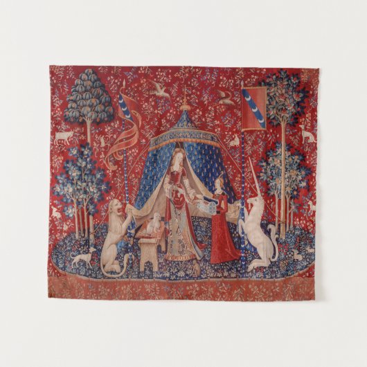 Lady and Unicorn Medieval Tapestry Desire Wandkleed (Voorkant (horizontaal))