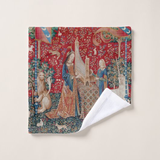 Lady and Unicorn Medieval Tapestry Hearing Bad Handdoek (Wasdoekje)