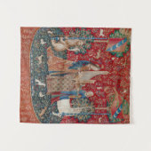 Lady and Unicorn Medieval Tapestry Hearing Wandkleed (Voorkant (horizontaal))
