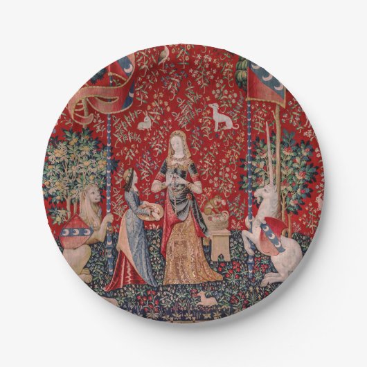 Lady and Unicorn Medieval Tapestry Smell Papieren Bordje (Voorkant)