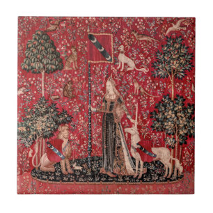 Lady and Unicorn Medieval Tapestry Touch Tegeltje
