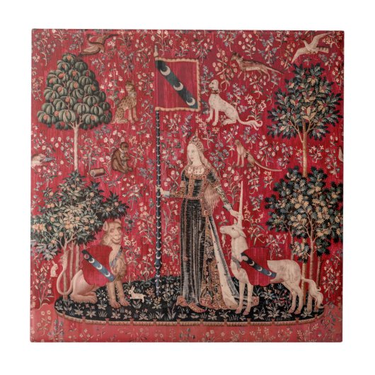 Lady and Unicorn Medieval Tapestry Touch Tegeltje (Voorkant)
