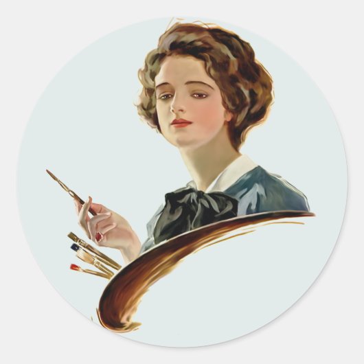 Lady Artist Ronde Sticker (Voorkant)