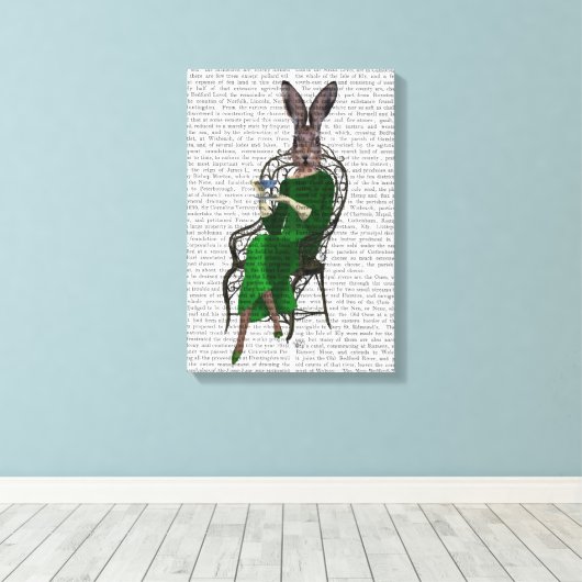 Lady Bella Rabbit met Tea Canvas Afdruk (Insitu (Houten vloer))