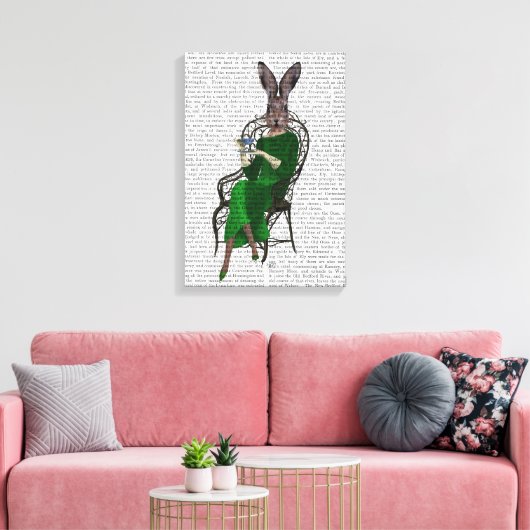 Lady Bella Rabbit met Tea Canvas Afdruk (Insitu (Woonkamer))