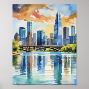 Lady Bird Lake Austin Waterverf Poster