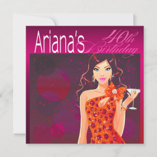 Lady Birthday Cocktail fuschia/oranje Kaart