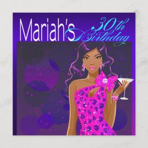 Lady Birthday Cocktail Party kobalt/fuschia Kaart