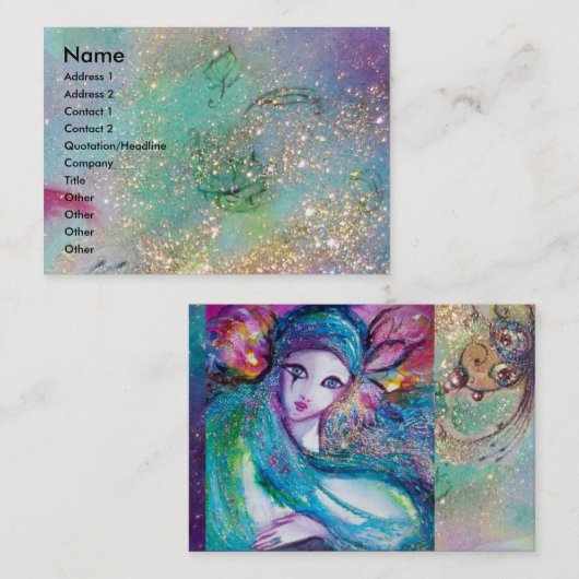 LADY BLAUW MASKER Elegant, Schoonheidssalon, Make- Visitekaartje (Voorkant / Achterkant)