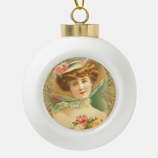  Lady Bloemen Pet Keramische Bal Ornament (Voorkant)