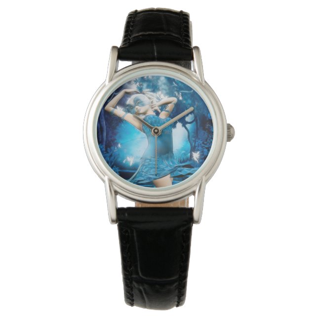 Lady Blue Elvin Fantasy Kunst Horloge (Voorkant)