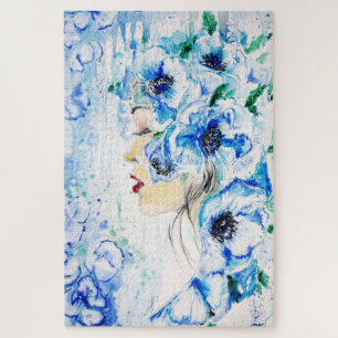 Lady Blue - Fantasie - Watercolor Kunst Legpuzzel