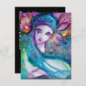 LADY BLUE MASK Elegant Maskerade Feest Uitnodiging Briefkaart (Voorkant / Achterkant)