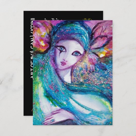 LADY BLUE MASK Elegant Maskerade Feest Uitnodiging Briefkaart (Voorkant / Achterkant)