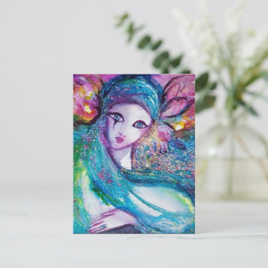 LADY BLUE MASK Elegant Maskerade Feest Uitnodiging Briefkaart (Staand voorkant)