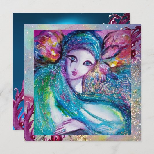 LADY BLUE MASK Elegant Masquerade Feest,Saffier Kaart (Voorkant / Achterkant)