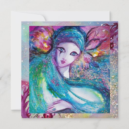 LADY BLUE MASK Elegant Masquerade Feest,Saffierbla Kaart (Voorkant)