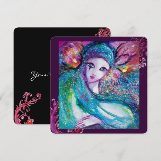 LADY BLUE MASK Elegant Masquerade Party, Blauwgroe Kaart (Voorkant / Achterkant)