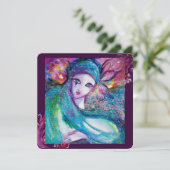 LADY BLUE MASK Elegant Masquerade Party, Blauwgroe Kaart (Staand voorkant)