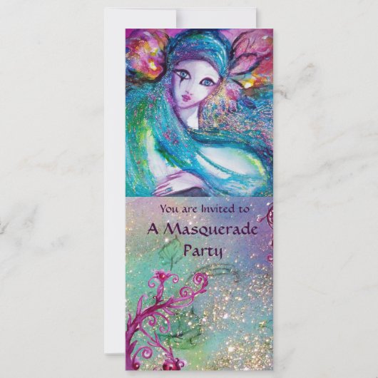 LADY BLUE MASK Elegant Masquerade Party Programme Kaart (Voorkant)