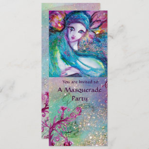 LADY BLUE MASK Elegant Masquerade Party Programme Kaart