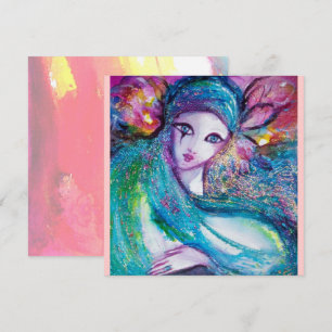 LADY BLUE MASK Maskerade Feest Pink Teal Uitnodigi Kaart