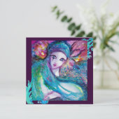 LADY BLUE MASK Masquerade Party, Blauwgroen zwart Kaart (Staand voorkant)