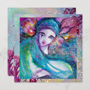 LADY BLUE MASK Masquerade Party Floral Sparkles Kaart