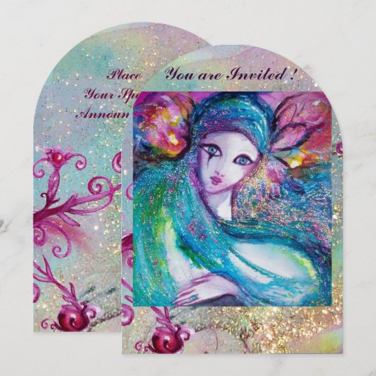 LADY BLUE MASK Masquerade Party Floral Swirls Kaart (Voorkant / Achterkant)