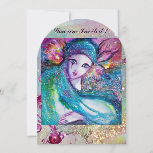 LADY BLUE MASK Masquerade Party Floral Swirls Kaart (Voorkant)