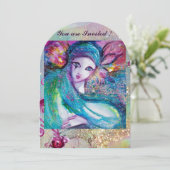 LADY BLUE MASK Masquerade Party Floral Swirls Kaart (Staand voorkant)