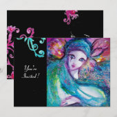 LADY BLUE MASK Masquerade Party, Red Swirls Black Kaart (Voorkant / Achterkant)