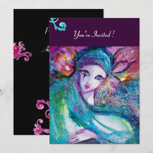 LADY BLUE MASK Masquerade Party, Roze Blauwgroen z Kaart