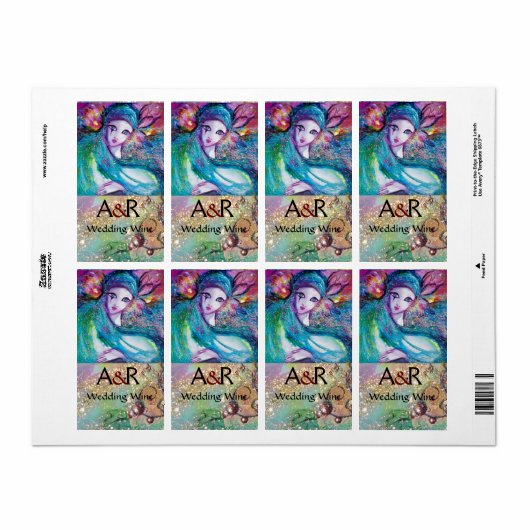 LADY BLUE MASK MONOGRAM Wine Etiket (Full Sheet)