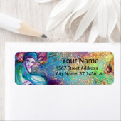 LADY BLUE MASK Pink Green Gold Floral Sparkles Etiket (Insitu)