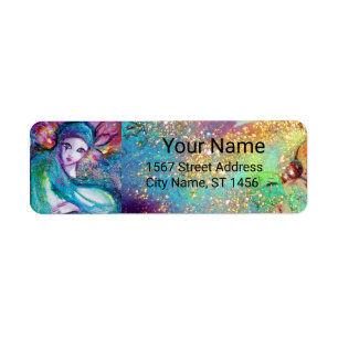 LADY BLUE MASK Pink Green Gold Floral Sparkles Etiket